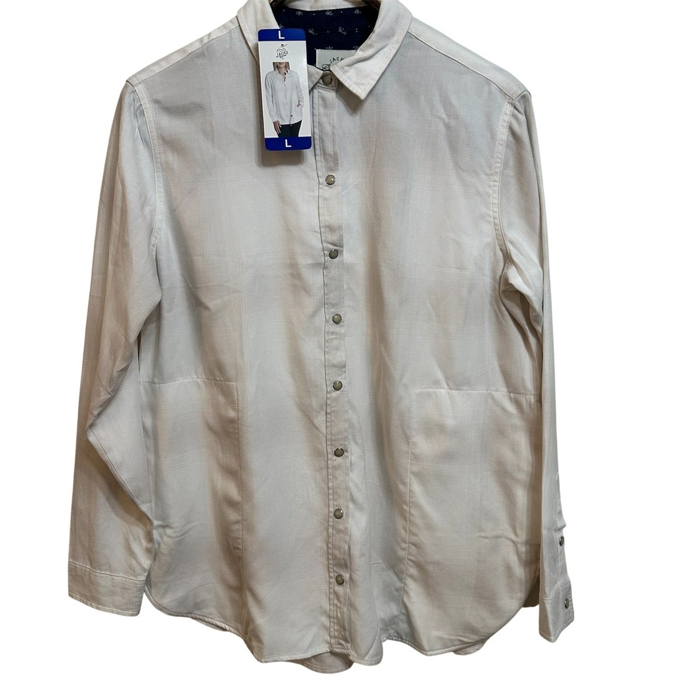 Jachs Girlfriend Button Down Shirt Womens‎ L White Shadow Plaid Snap Shacket